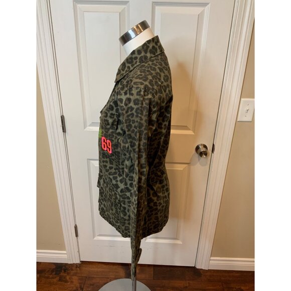 Good American Gray & Brown Animal Print Snap Button-Up Jacket W/ Patches Size XS - Picture 5 of 8